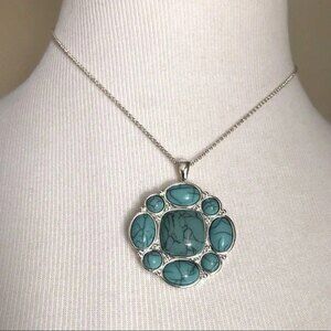 Crown Trifari Faux Turquoise Pendant Necklace